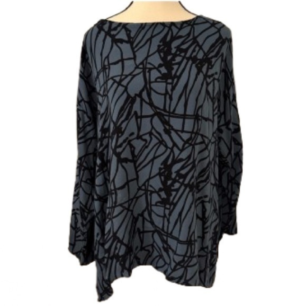 Bryn Walker Wonens bluish gray and black Abstract Patterned top oversized XS - Picture 2 of 7